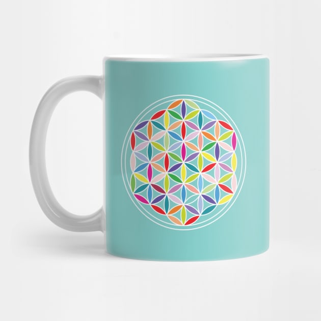 Flower of Life Multicolored on Blue by NataliePaskell